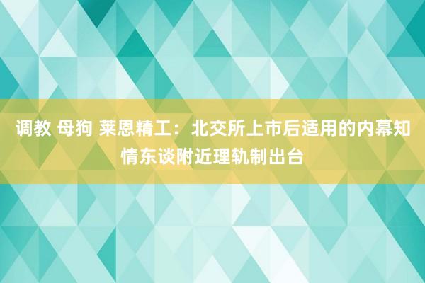 调教 母狗 莱恩精工：北交所上市后适用的内幕知情东谈附近理轨制出台
